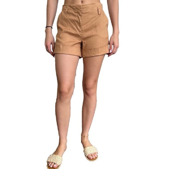 NWT Laundry Shelli Segal Linen Shorts Khaki Paper Bag Belt Loops Cuffed Size 6 - Picture 5 of 6